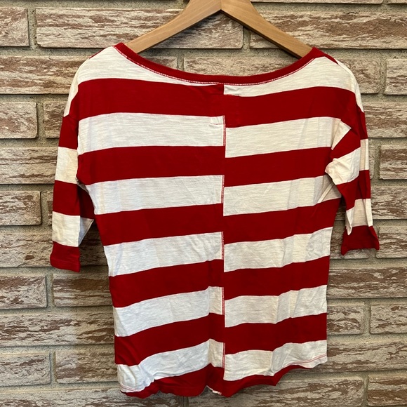 Abercrombie Red and White Stripped 3/4 Sleeve Top - Picture 5 of 9